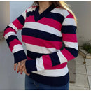 Blusa Feminina de Tricot Listrada com Gola V para Inverno Ferrazi