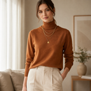 Blusa Feminina Tricô Manga Longa Gola Alta para Inverno Ferrazi