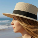 Chapéu Feminino para Praia de Palha Dobrável com Faixa Ferrazi