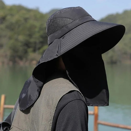 Chapéu Unissex de Sol com Aba Larga e Protetor de Pescoço Ajustável Ferrazi