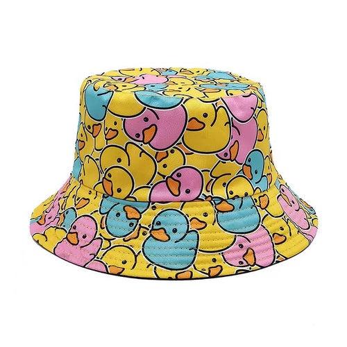 Chapéu de Verão Unissex com Estampa de Pato Dupla Face Ferrazi