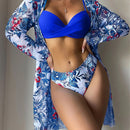 Conjunto Biquíni 3 Peças Feminino Cintura Alta Floral Ferrazi