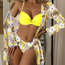 Conjunto Biquíni 3 Peças Feminino Cintura Alta Floral Ferrazi