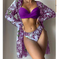 Conjunto Biquíni 3 Peças Feminino Cintura Alta Floral Ferrazi