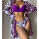 Conjunto Biquíni 3 Peças Feminino Cintura Alta Floral Ferrazi