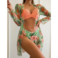 Conjunto Biquíni 3 Peças Feminino Cintura Alta Floral Ferrazi