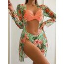 Conjunto Biquíni 3 Peças Feminino Cintura Alta Floral Ferrazi