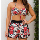 Conjunto Biquíni Feminino 3 Peças Estampado com Shorts Ferrazi