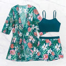 Conjunto Biquíni Tropical com Kimono e Short Ferrazi