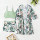 Conjunto Biquíni Tropical com Kimono e Short Ferrazi