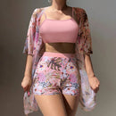 Conjunto Biquíni Tropical com Kimono e Short Ferrazi
