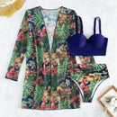 Conjunto Biquíni 3 Peças Feminino com Saída de Praia Estampa Tropical Ferrazi