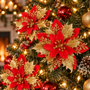 Flores de Natal Vermelhas e Douradas com Glitter Ferrazi para Árvore 14cm - Kit 20 Flores