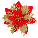 Flores de Natal Vermelhas e Douradas com Glitter Ferrazi para Árvore 14cm - Kit 20 Flores