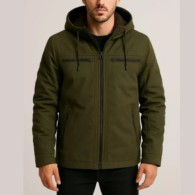 Jaqueta Masculina em Sarja com Capuz e Bolsos Forrado Ferrazi