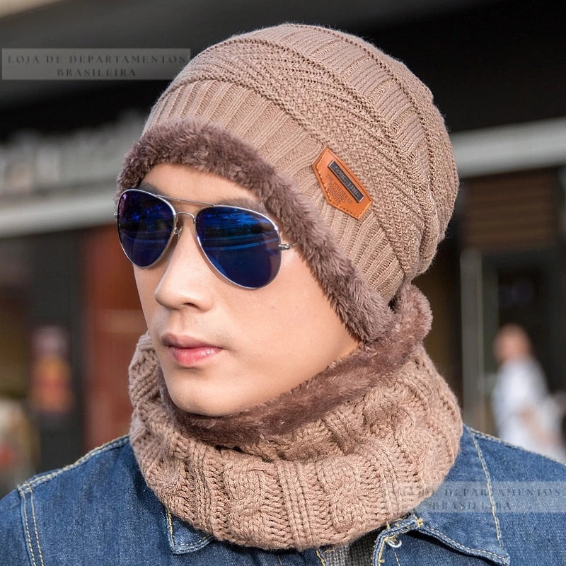 Kit Cachecol e Gorro Unissex de Algodão para Inverno Ferrazi