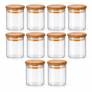 Kit 10 Potes Herméticos de Vidro 200ml com Tampa de Bambu Ferrazi