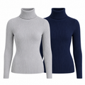 Kit 2 Blusas Femininas de Tricô Gola Alta Cacharrel Manga Longa Ferrazi