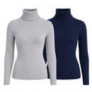 Kit 2 Blusas Femininas de Tricô Gola Alta Cacharrel Manga Longa Ferrazi