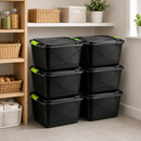 Kit 6 Caixas Organizadoras Pretas 30L com Tampa e Trava Ferrazi