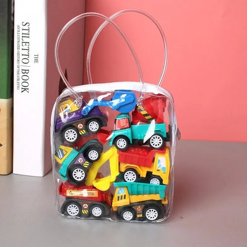 Kit com 6 Mini Carrinhos de Brinquedo Retráteis com Bolsa Portátil Ferrazi