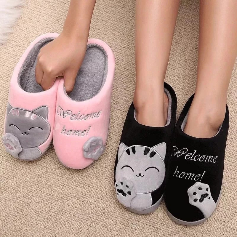 Pantufa Feminina Gato Peluciada para Inverno Antiderrapante Ferrazi