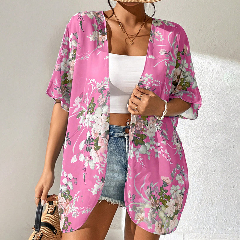 Quimono Feminino Floral de Manga Batwing Ferrazi