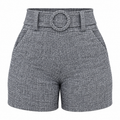 Short Feminino Cintura Alta Mesclado com Cinto Fixo e Bolsos Ferrazi
