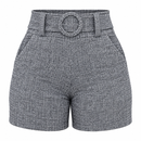Short Feminino Cintura Alta Mesclado com Cinto Fixo e Bolsos Ferrazi