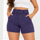 Short Feminino Cintura Alta Mesclado com Cinto Fixo e Bolsos Ferrazi