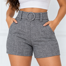 Short Feminino Cintura Alta Mesclado com Cinto Fixo e Bolsos Ferrazi