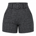 Short Feminino Cintura Alta Mesclado com Cinto Fixo e Bolsos Ferrazi