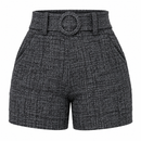 Short Feminino Cintura Alta Mesclado com Cinto Fixo e Bolsos Ferrazi