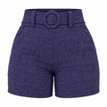 Short Feminino Cintura Alta Mesclado com Cinto Fixo e Bolsos Ferrazi