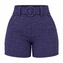 Short Feminino Cintura Alta Mesclado com Cinto Fixo e Bolsos Ferrazi
