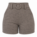 Short Feminino Cintura Alta Mesclado com Cinto Fixo e Bolsos Ferrazi