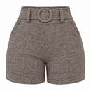Short Feminino Cintura Alta Mesclado com Cinto Fixo e Bolsos Ferrazi