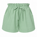 Short Feminino de Linho Cintura Alta com Elástico e Bolsos Ferrazi
