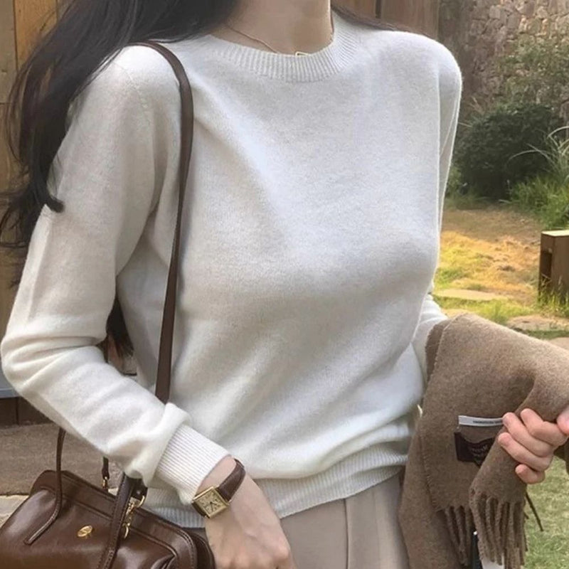 Suéter Feminino Básico de Lã com Gola Redonda Ferrazi