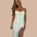 Vestido Feminino Floral Longo com Fenda Ferrazi