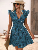 Vestido Feminino Floral Plissado com Decote em V Ferrazi