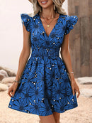 Vestido Feminino Floral Plissado com Decote em V Ferrazi