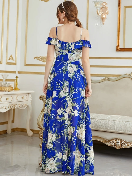 Vestido Feminino Longo Floral Elegante com Fenda Ferrazi