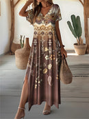 Vestido Feminino Longo Floral com Decote em V Ferrazi