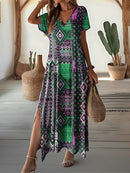 Vestido Feminino Longo Floral com Decote em V Ferrazi