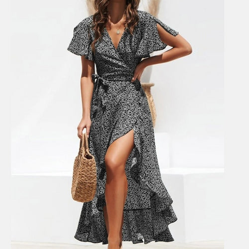 Vestido Feminino Longo de Verão Estampado com Babados Ferrazi