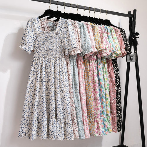 Vestido Feminino Midi Plissado Florido de Verão Ferrazi