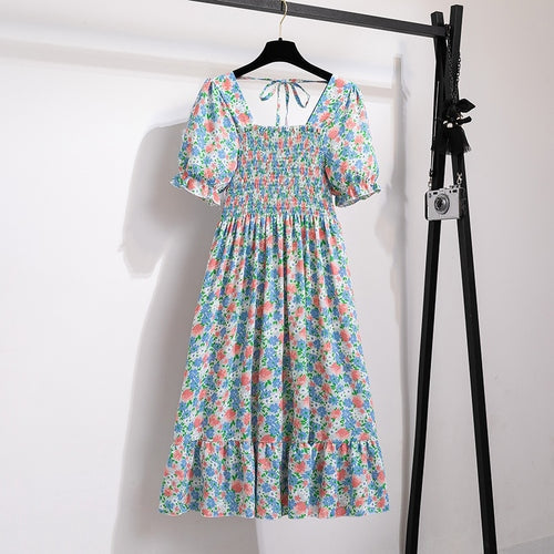 Vestido Feminino Midi Plissado Florido de Verão Ferrazi
